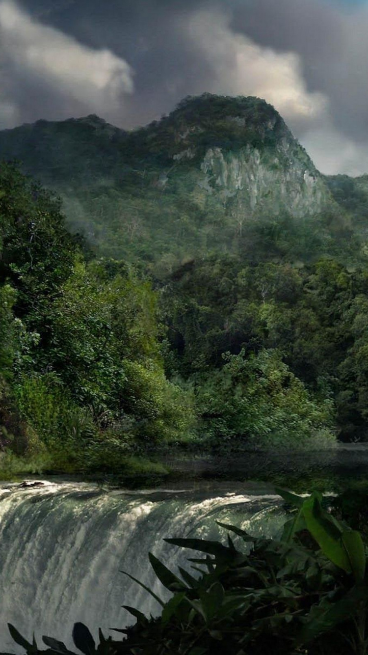 Обои водопад, дикая местность, природа, гидроресурсы, растительность в разрешении 750x1334