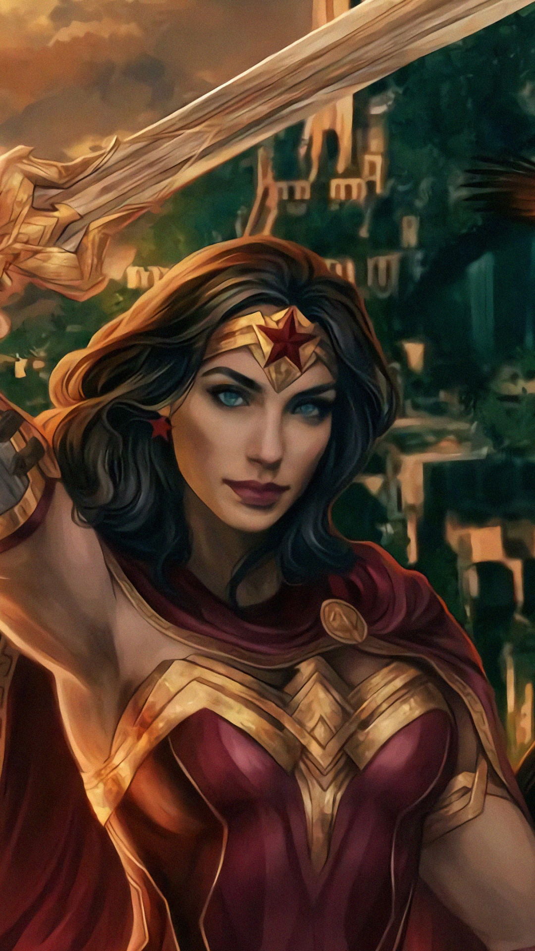 Обои чудоженщина, комиксы dc, супергерой, фан арт, иллюстрация в разрешении 1080x1920