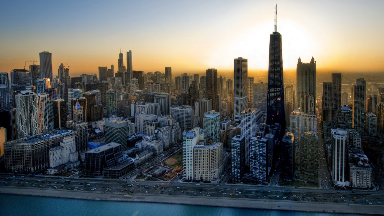 Обои Чикаго, городской пейзаж, город, городской район, линия горизонта в разрешении 1280x720