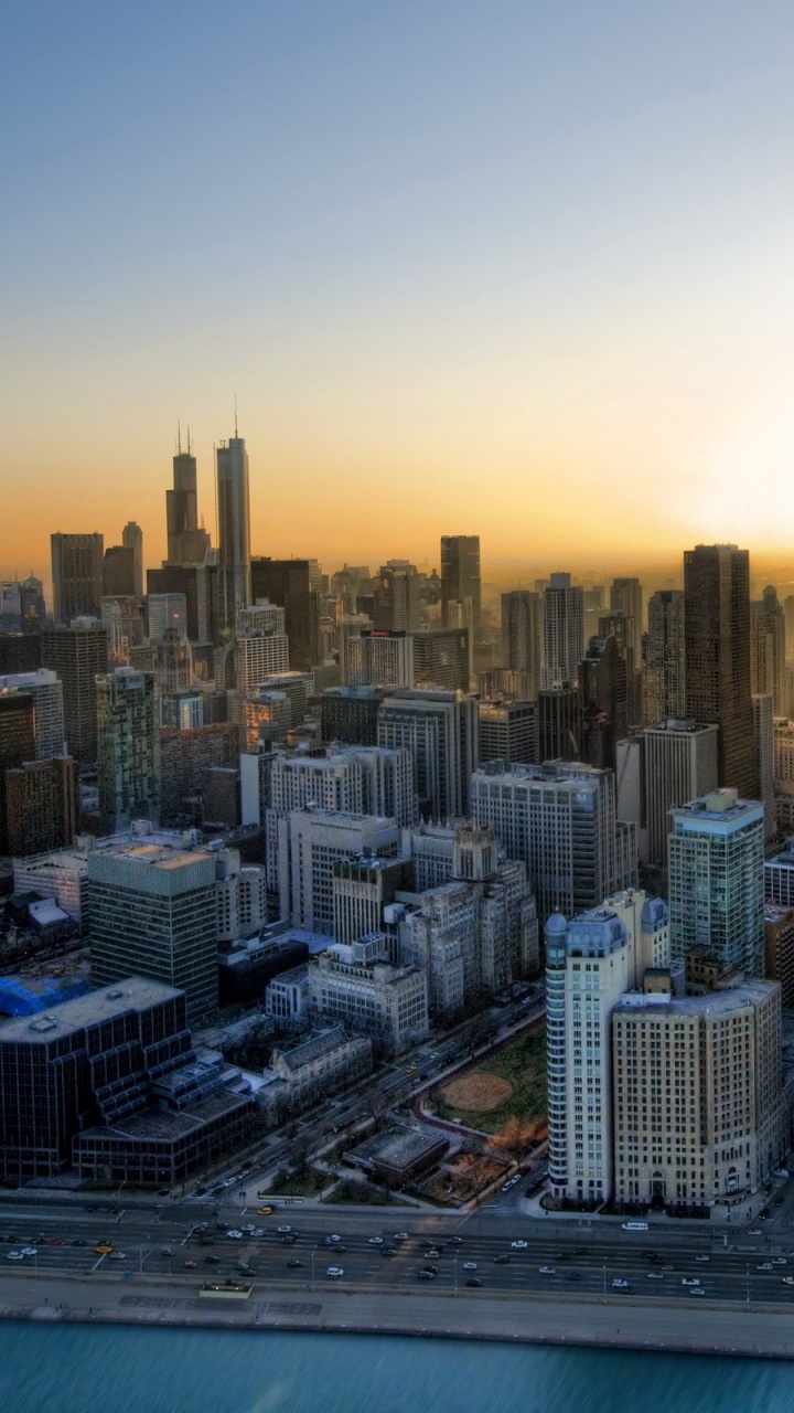 Обои Чикаго, городской пейзаж, город, городской район, линия горизонта в разрешении 720x1280