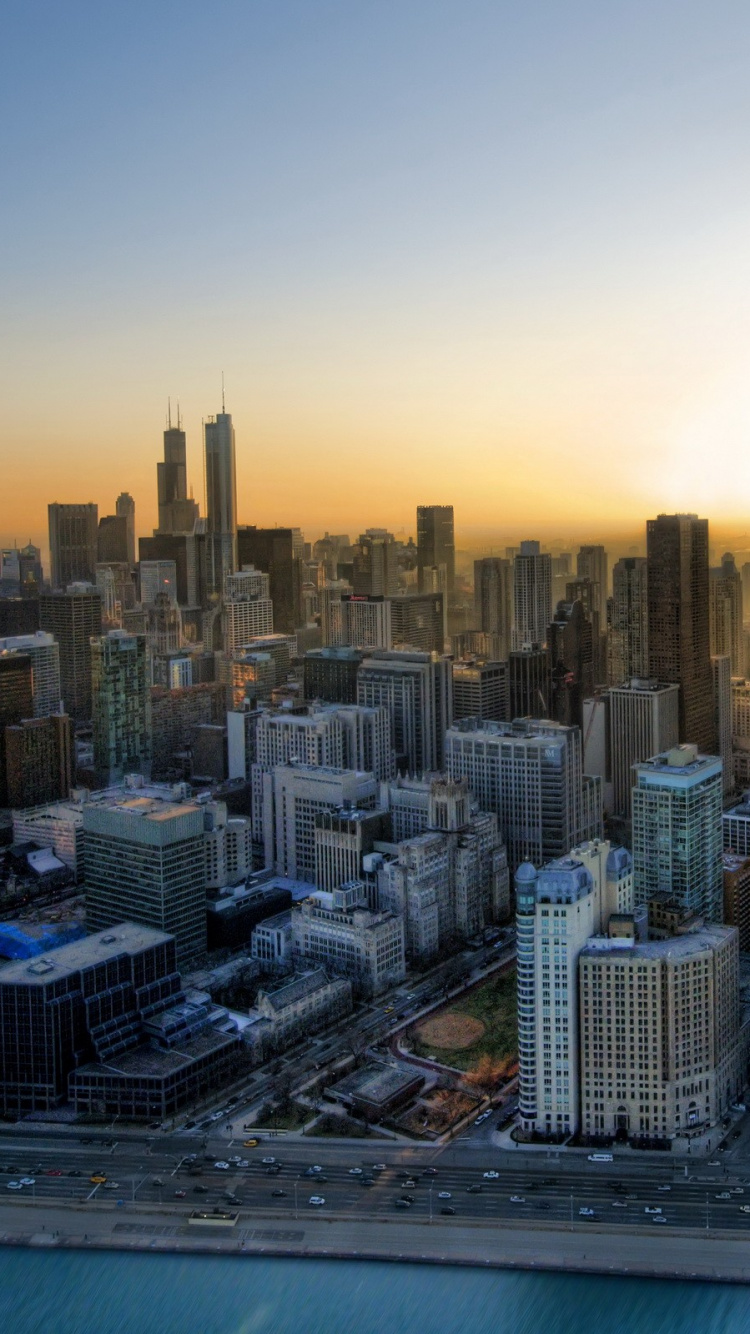 Обои Чикаго, городской пейзаж, город, городской район, линия горизонта в разрешении 750x1334