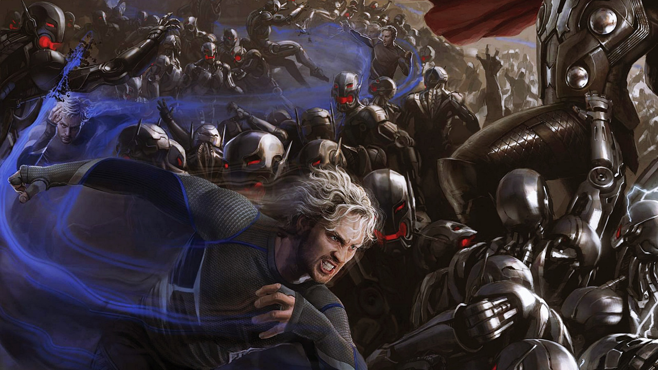 Обои Мстители эра альтрона, ртуть, Альтрон, видение, Ванда Maximoff в разрешении 1280x720