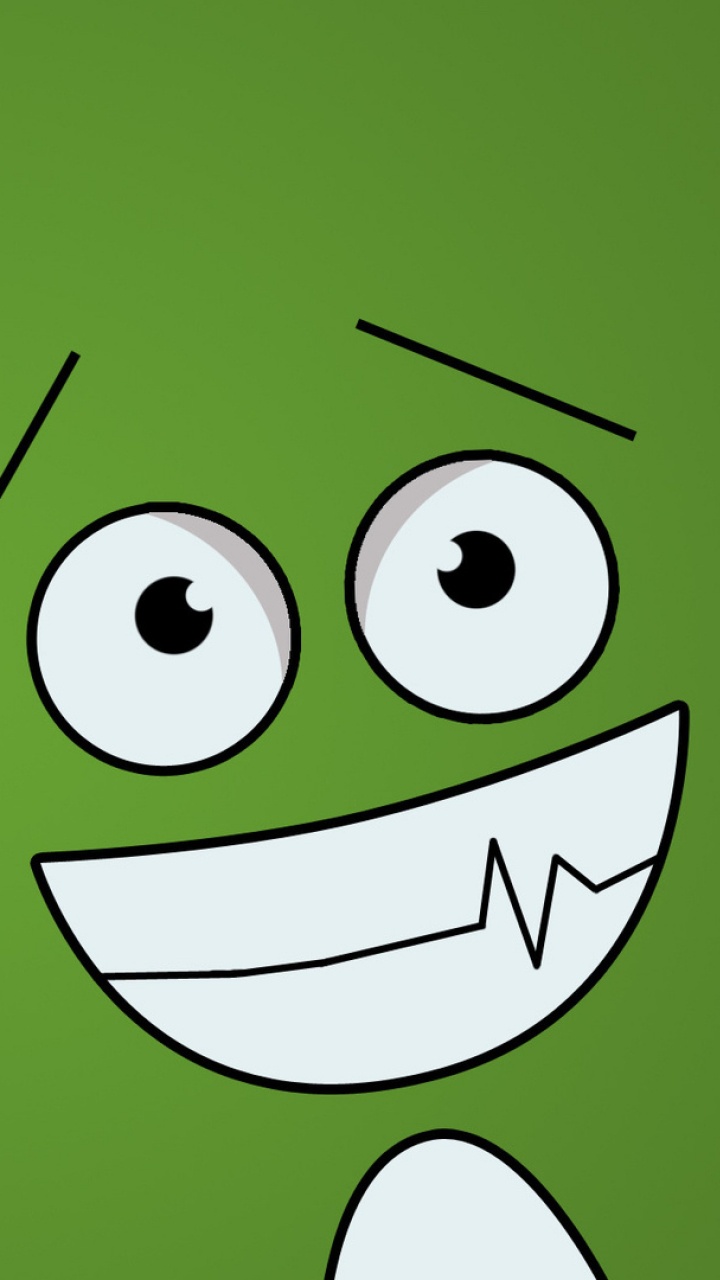 Обои улыбка, зеленый, мультфильм, мимика, желтый в разрешении 720x1280
