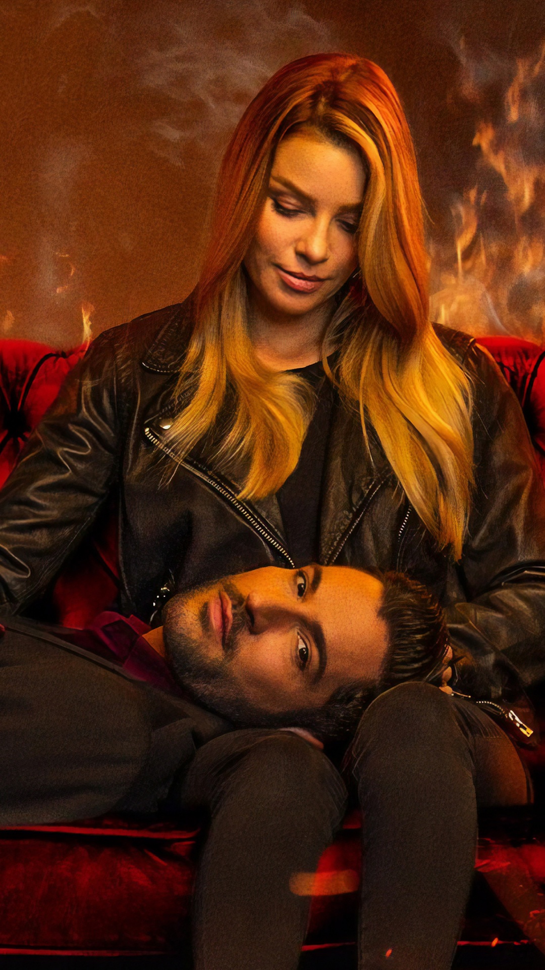 Обои Лорен Немецкий, огонь, иллюстрация, сидящий, пламя в разрешении 1080x1920