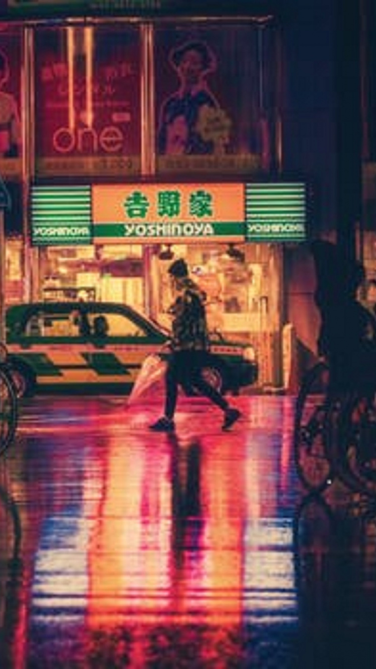 Обои ночь, арт, Осака, Аокигахара, Япония улица в разрешении 750x1334