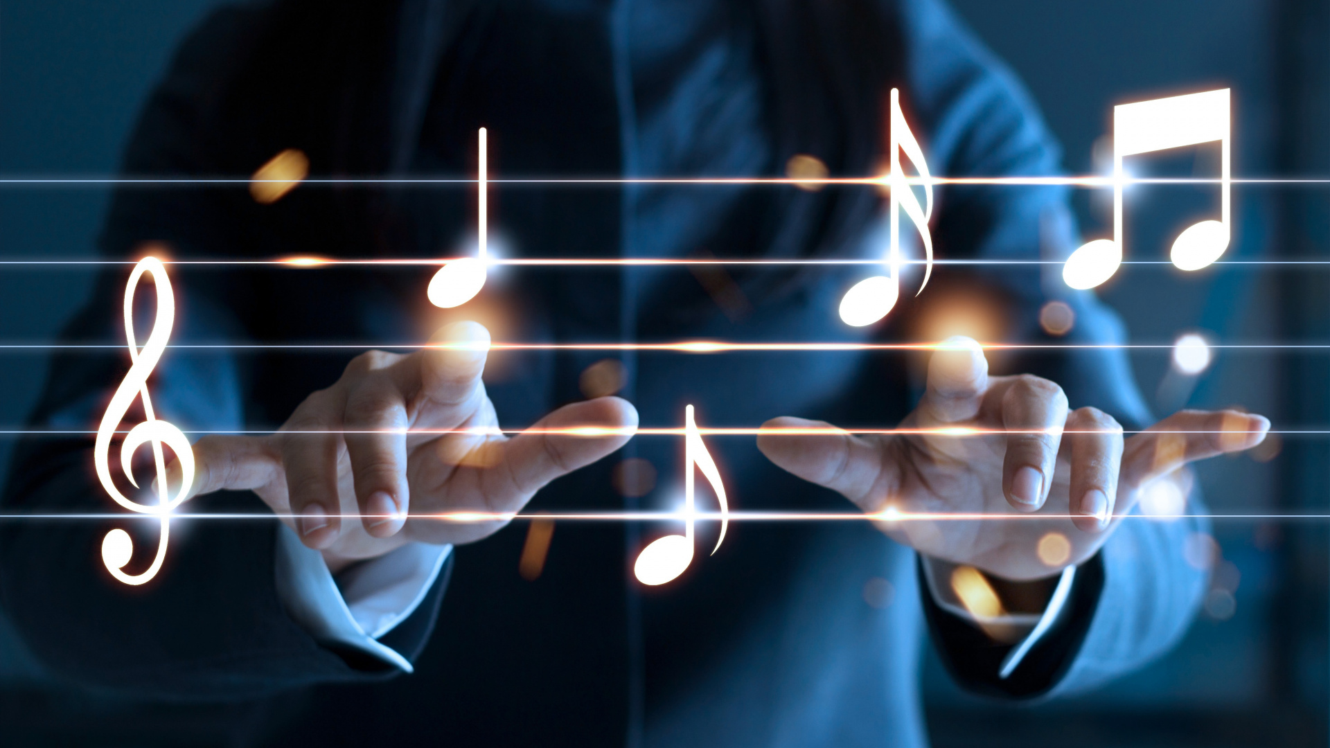Обои музыкальный театр, музыкальная нота, свет, технологии, бизнес в разрешении 1920x1080