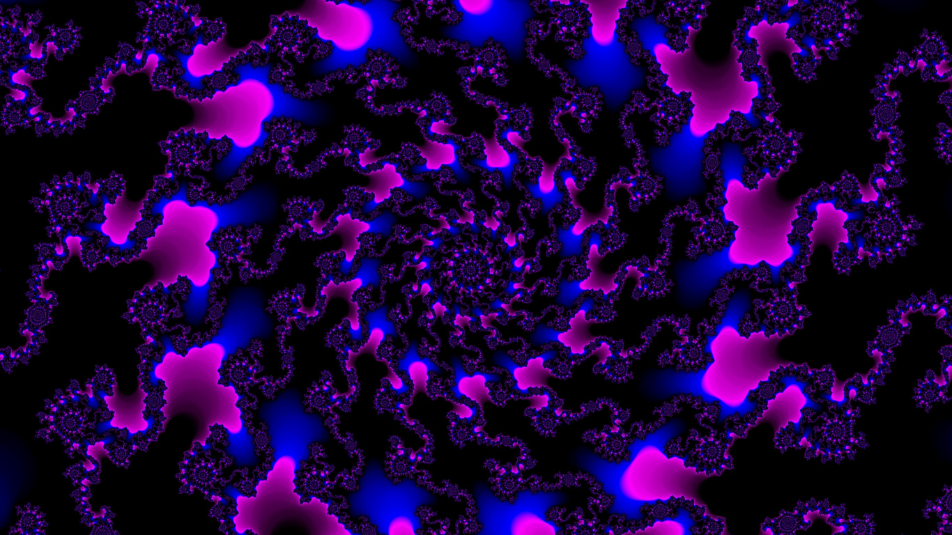 Обои вращение, синий, Фиолетовый, пурпур, фрактальное искусство в разрешении 1366x768