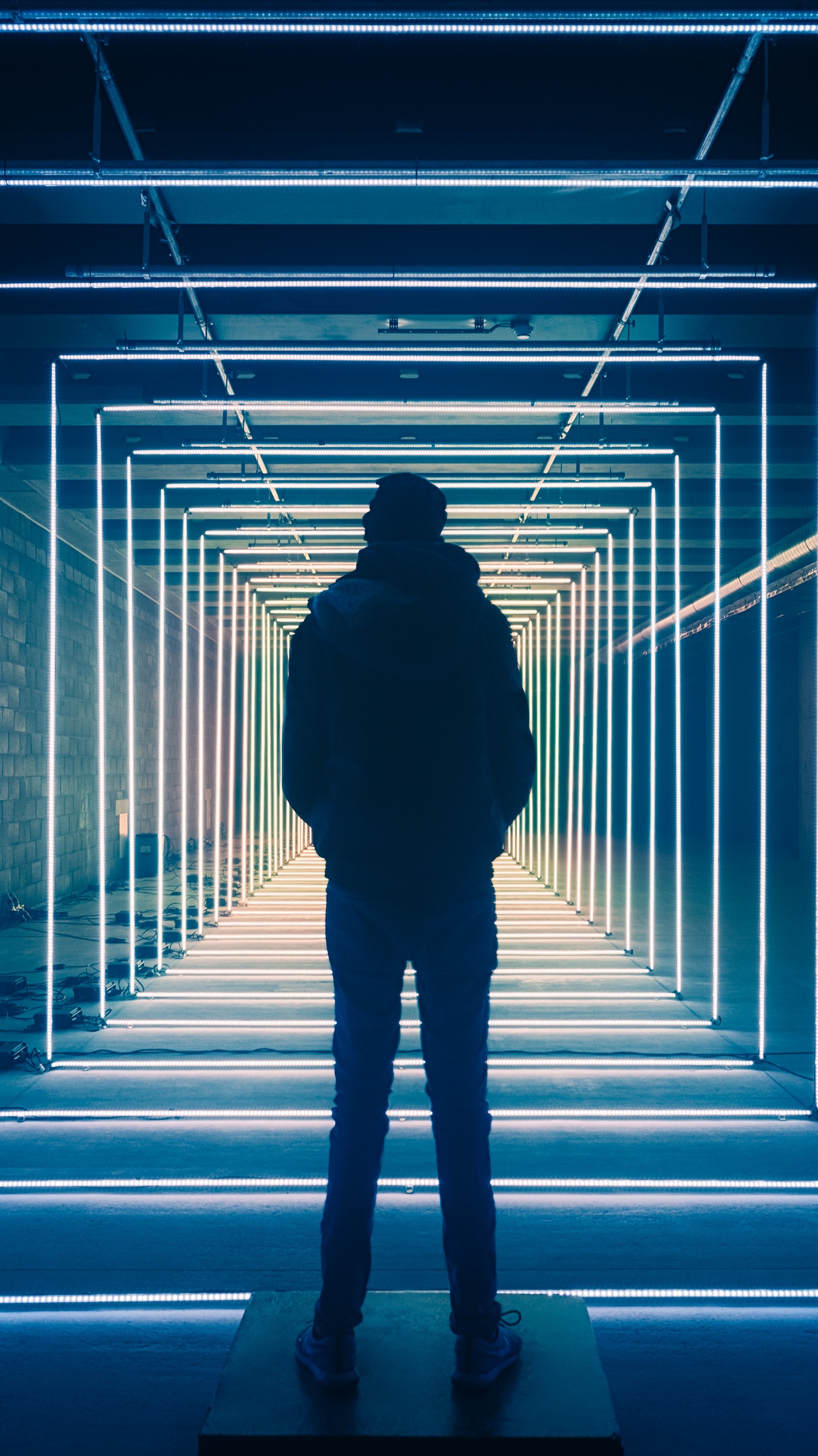 Обои свет, синий, черный, темнота, стояние в разрешении 1440x2560