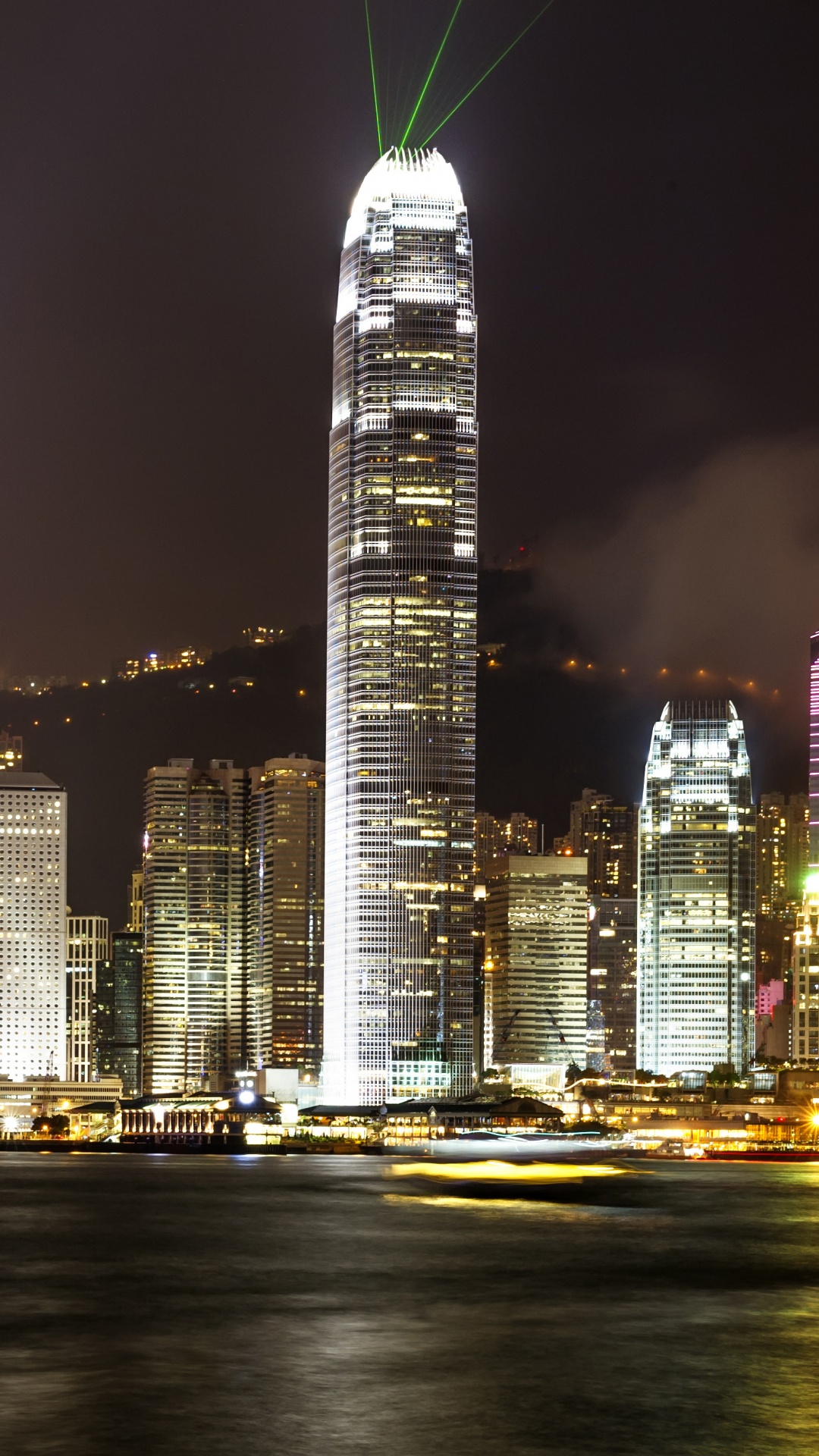 Обои Гавань Виктория, ночь, городской пейзаж, город, метрополия в разрешении 1080x1920