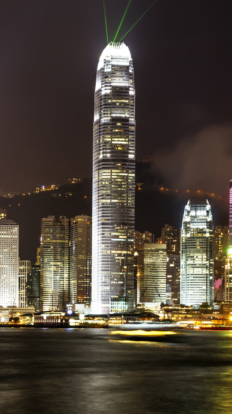 Обои Гавань Виктория, ночь, городской пейзаж, город, метрополия в разрешении 750x1334