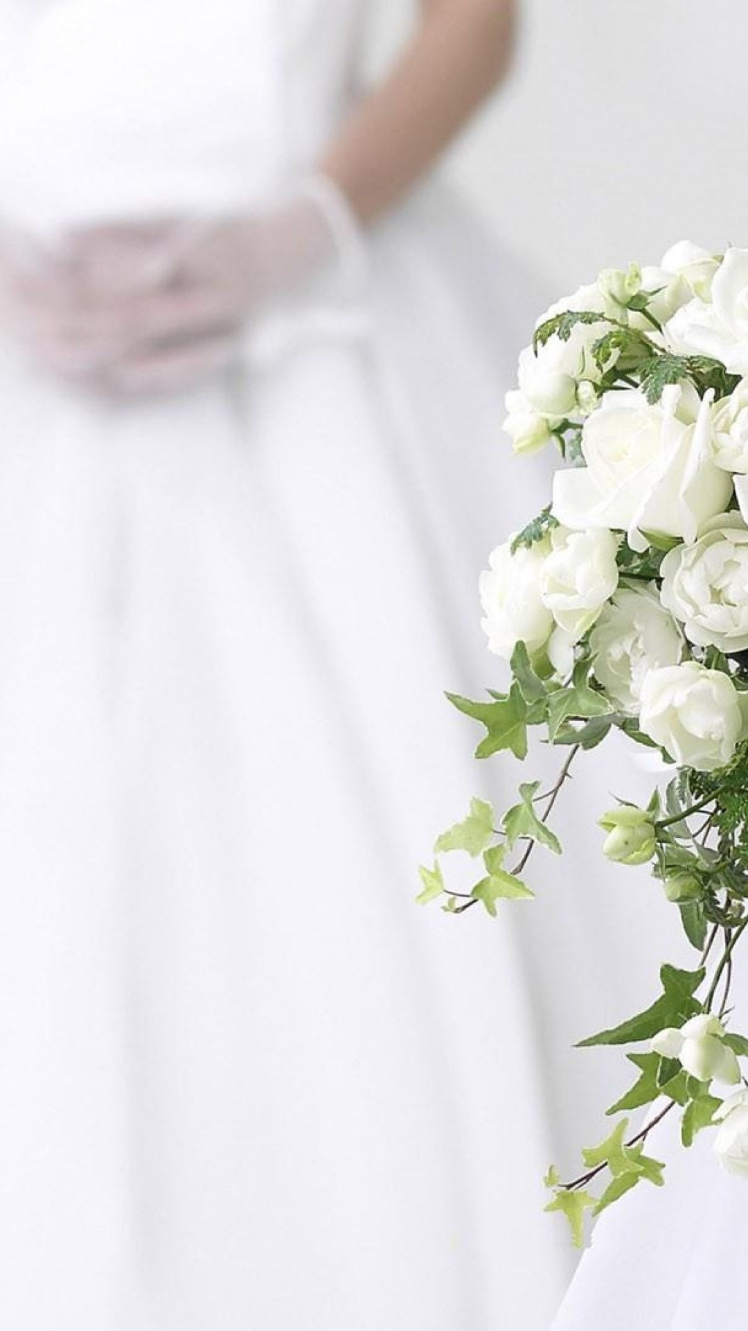 Обои свадьба, подвенечное платье, цветочный букет, букет, белые в разрешении 1080x1920