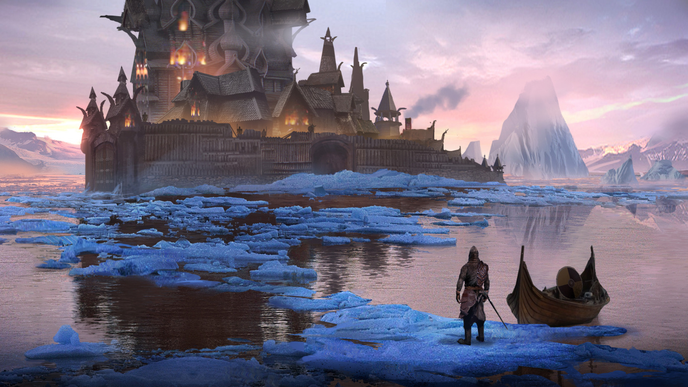 Обои ориентир, лед, норвежец, достопримечательность, Корабли викингов в разрешении 1366x768