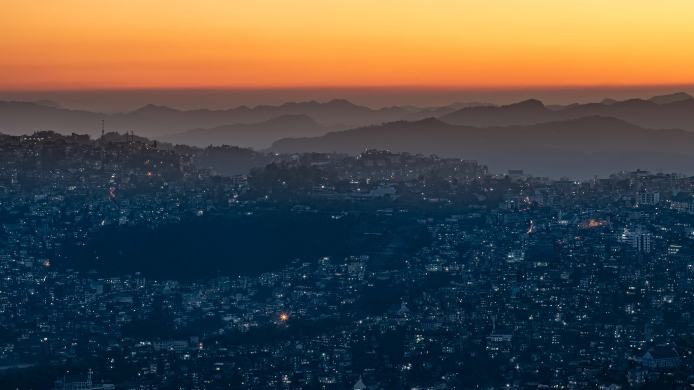 Обои закат, вечер, горизонт, синий, облако в разрешении 1366x768