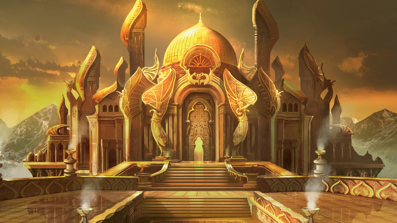 Обои magic the gathering, компьютерная игра, место поклонения, игры, мифология в разрешении 1366x768