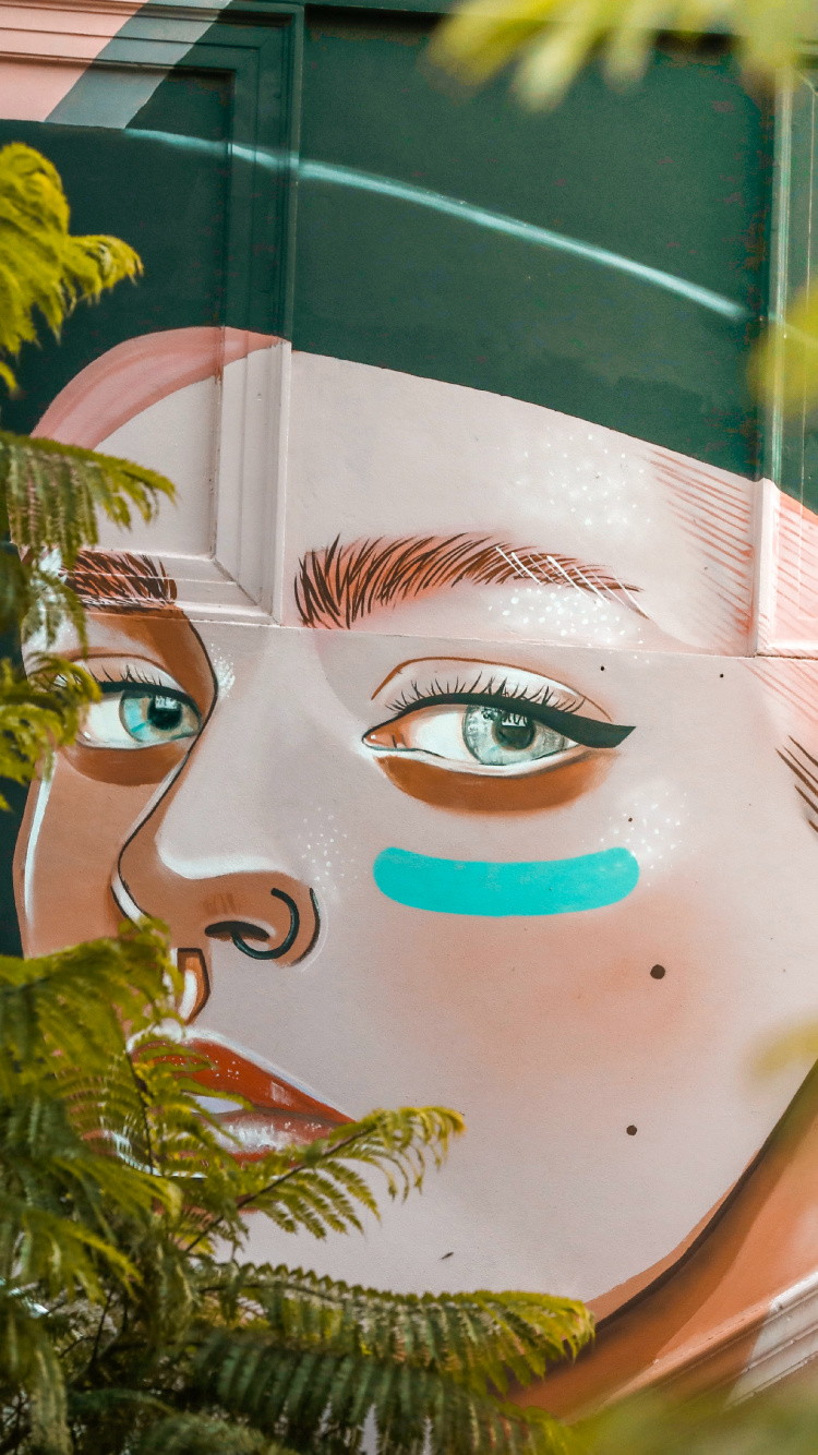 Обои арт, уличное искусство, живопись, лицо, голова в разрешении 750x1334