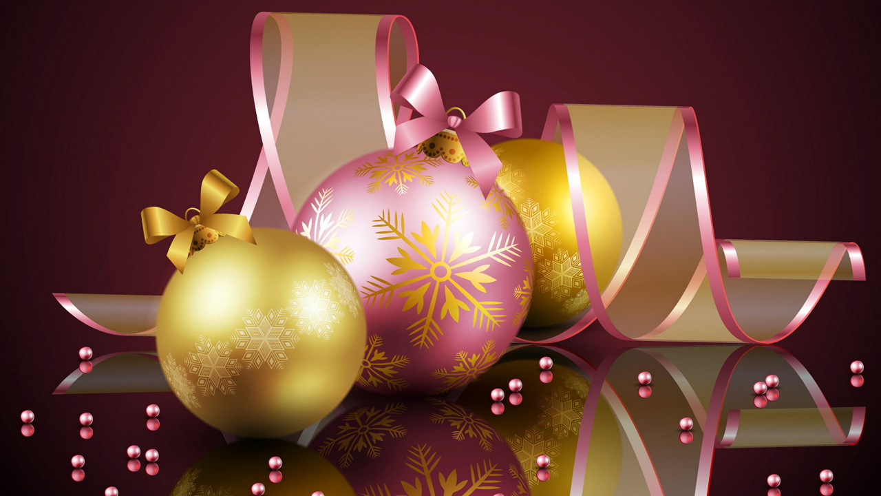 Обои рождественский орнамент, Рождественские украшения, Рождество, Рождественская открытка, Новый год в разрешении 1280x720