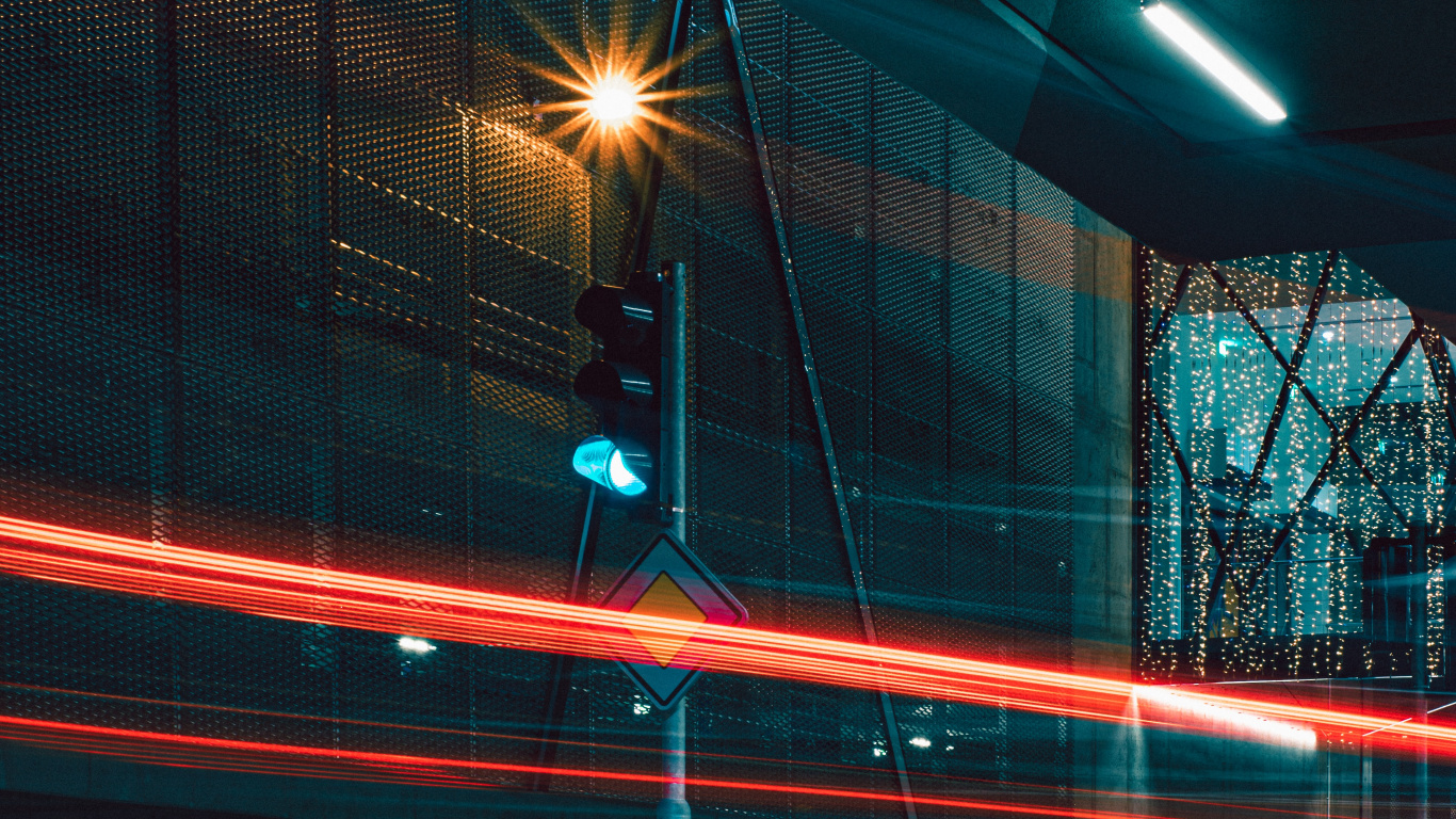 Обои красный цвет, освещение, синий, отражение, небо в разрешении 1366x768