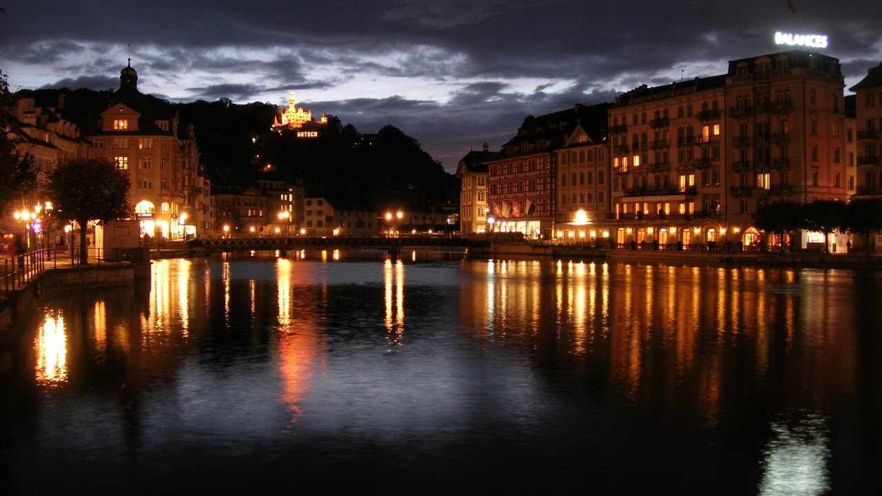 Обои отражение, пейзажная живопись, ночь, вода, водный путь в разрешении 1280x720