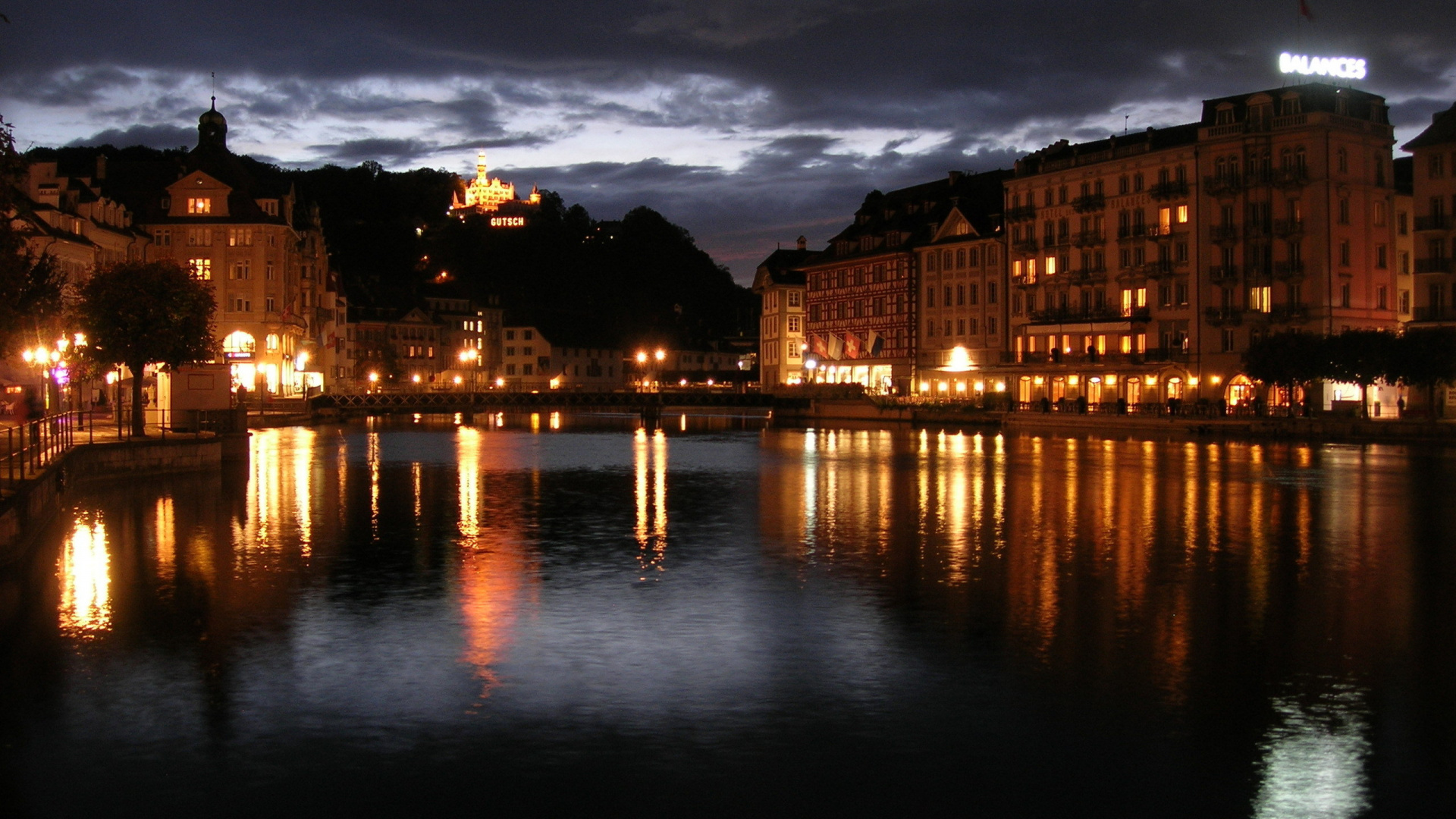 Обои отражение, пейзажная живопись, ночь, вода, водный путь в разрешении 1920x1080