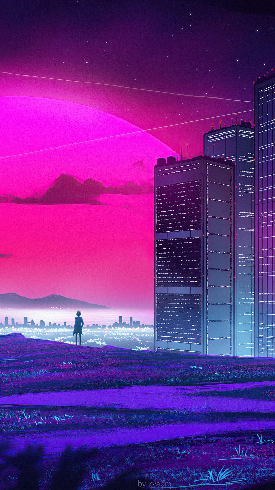 Обои метрополия, Synthwave, цифровое искусство, арт, рисование в разрешении 1080x1920