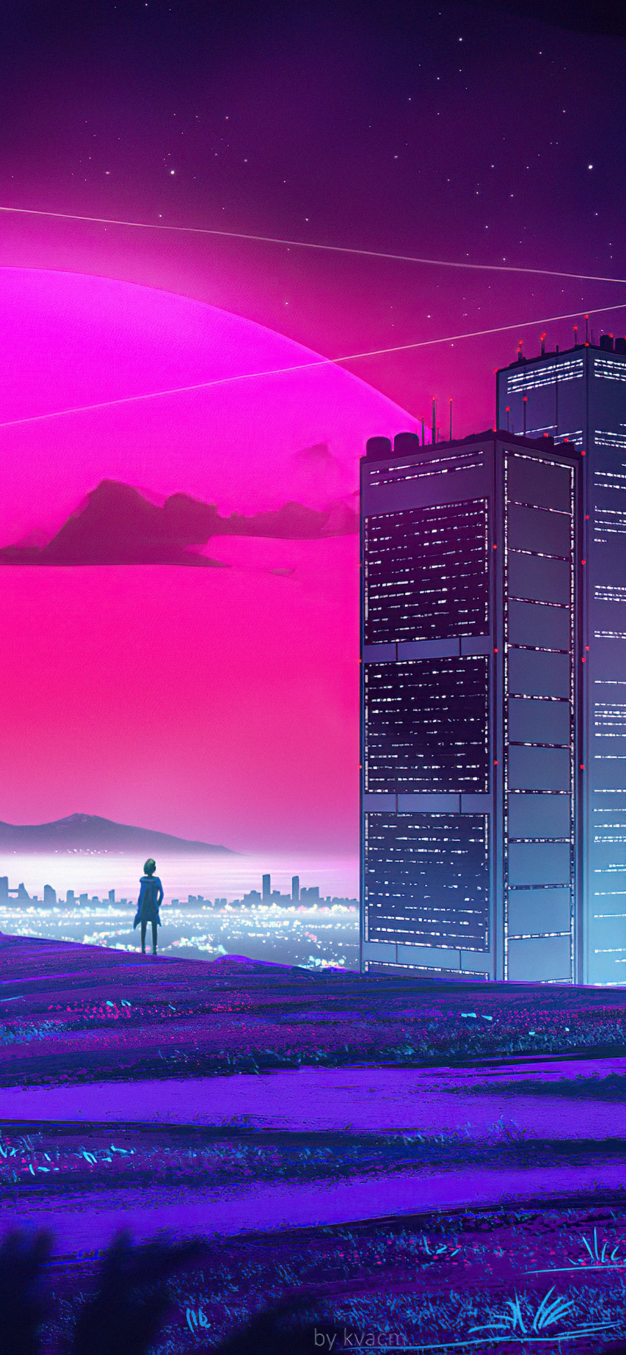 Обои метрополия, Synthwave, цифровое искусство, арт, рисование в разрешении 1242x2688