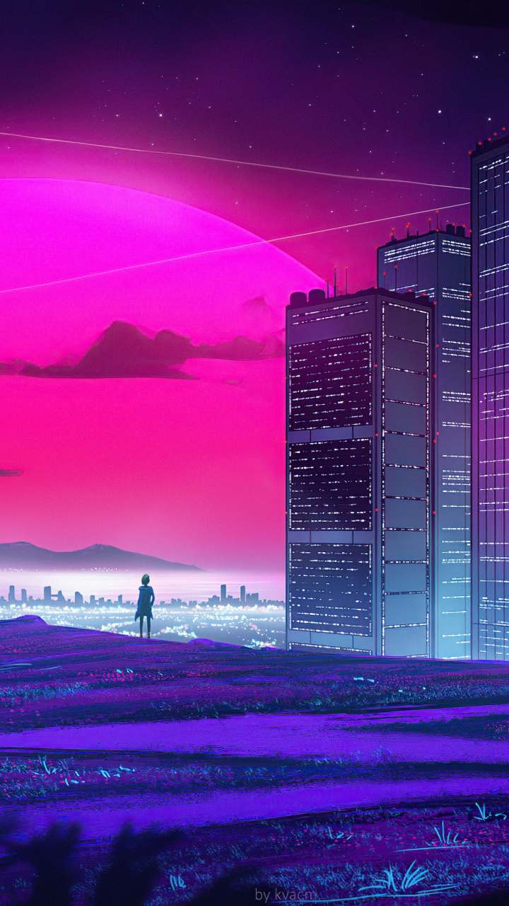 Обои метрополия, Synthwave, цифровое искусство, арт, рисование в разрешении 720x1280
