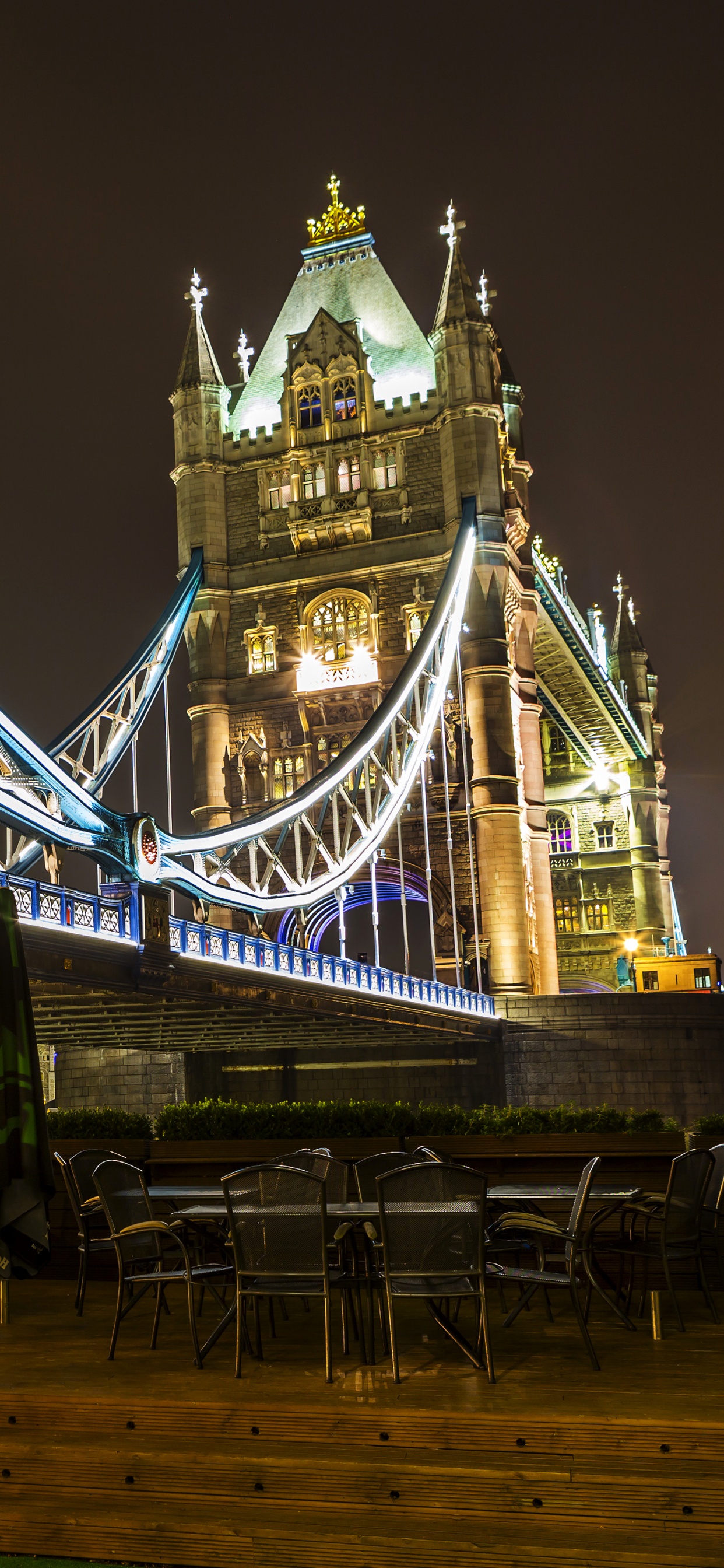 Обои тауэрский мост, мост, ночь, ориентир, метрополия в разрешении 1242x2688