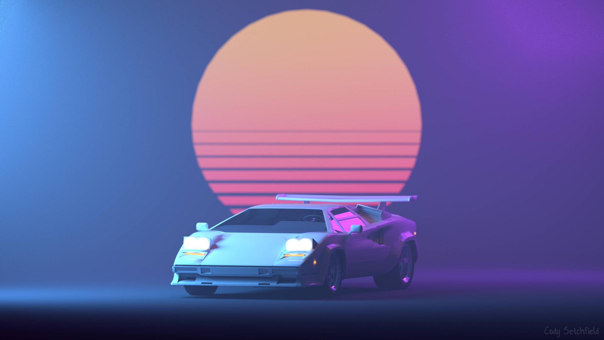 Обои Synthwave, авто, розовый, пурпурный цвет, спорткар в разрешении 1920x1080