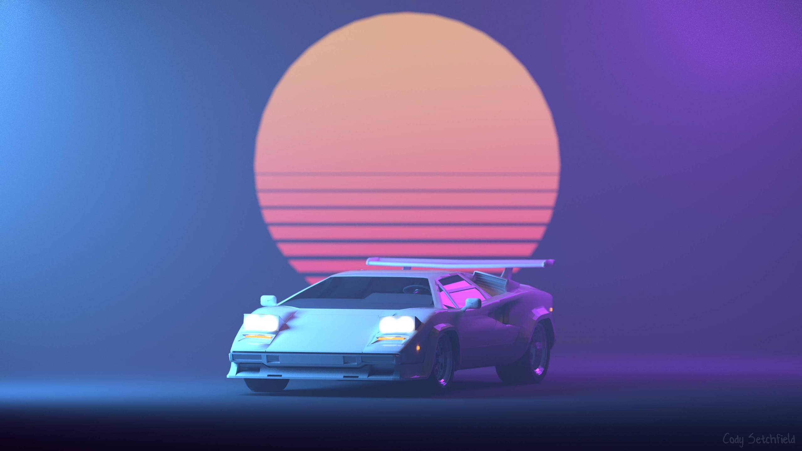 Обои Synthwave, авто, розовый, пурпурный цвет, спорткар в разрешении 2560x1440