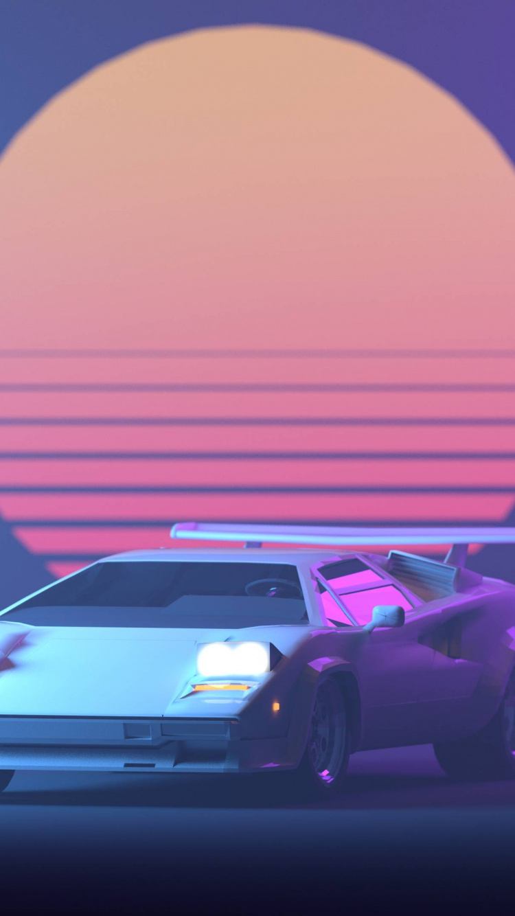 Обои Synthwave, авто, розовый, пурпурный цвет, спорткар в разрешении 750x1334
