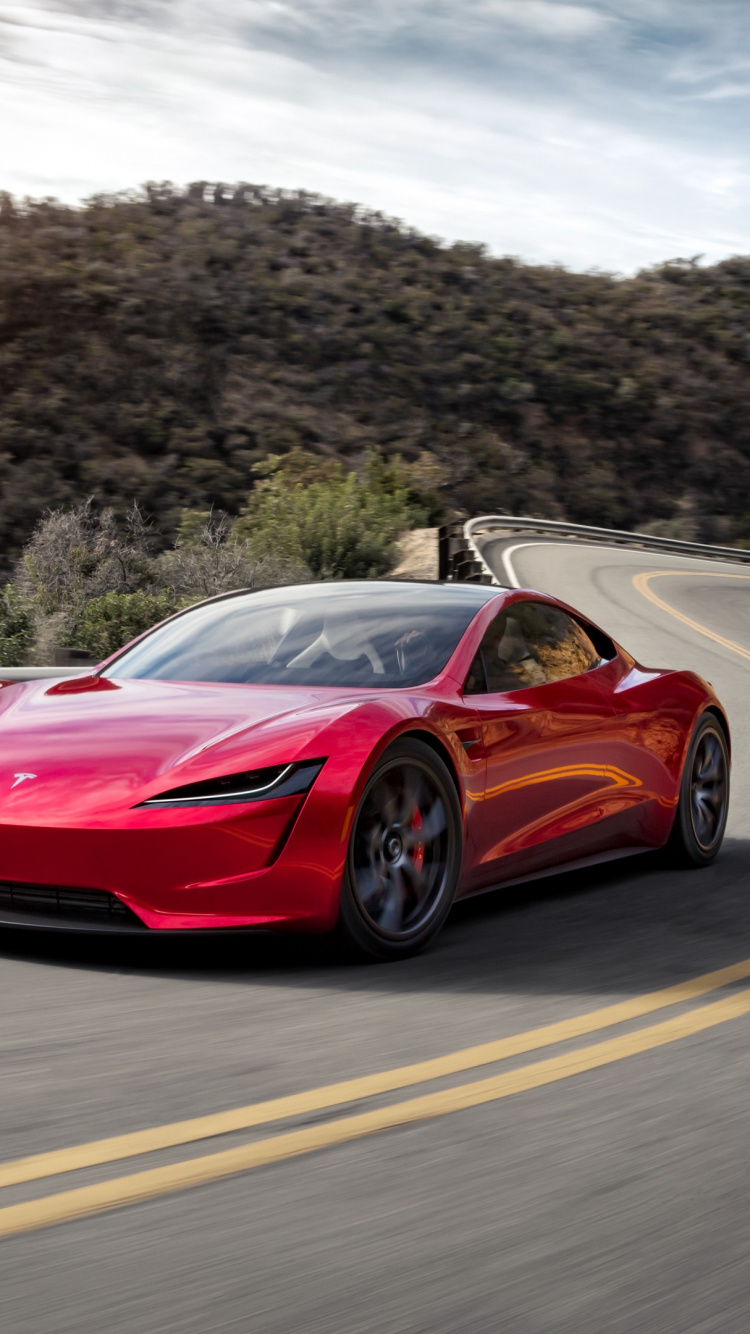 Обои Tesla Roadster, Tesla, легковые автомобили, спорткар, шина в разрешении 750x1334