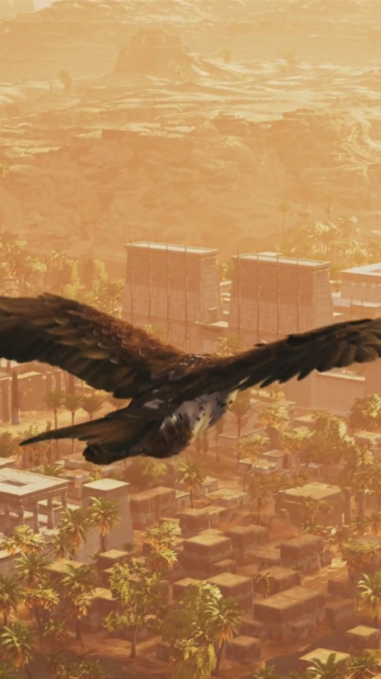 Обои assassins creed origins, assassins creed, птица, хищная птица, Орел в разрешении 750x1334