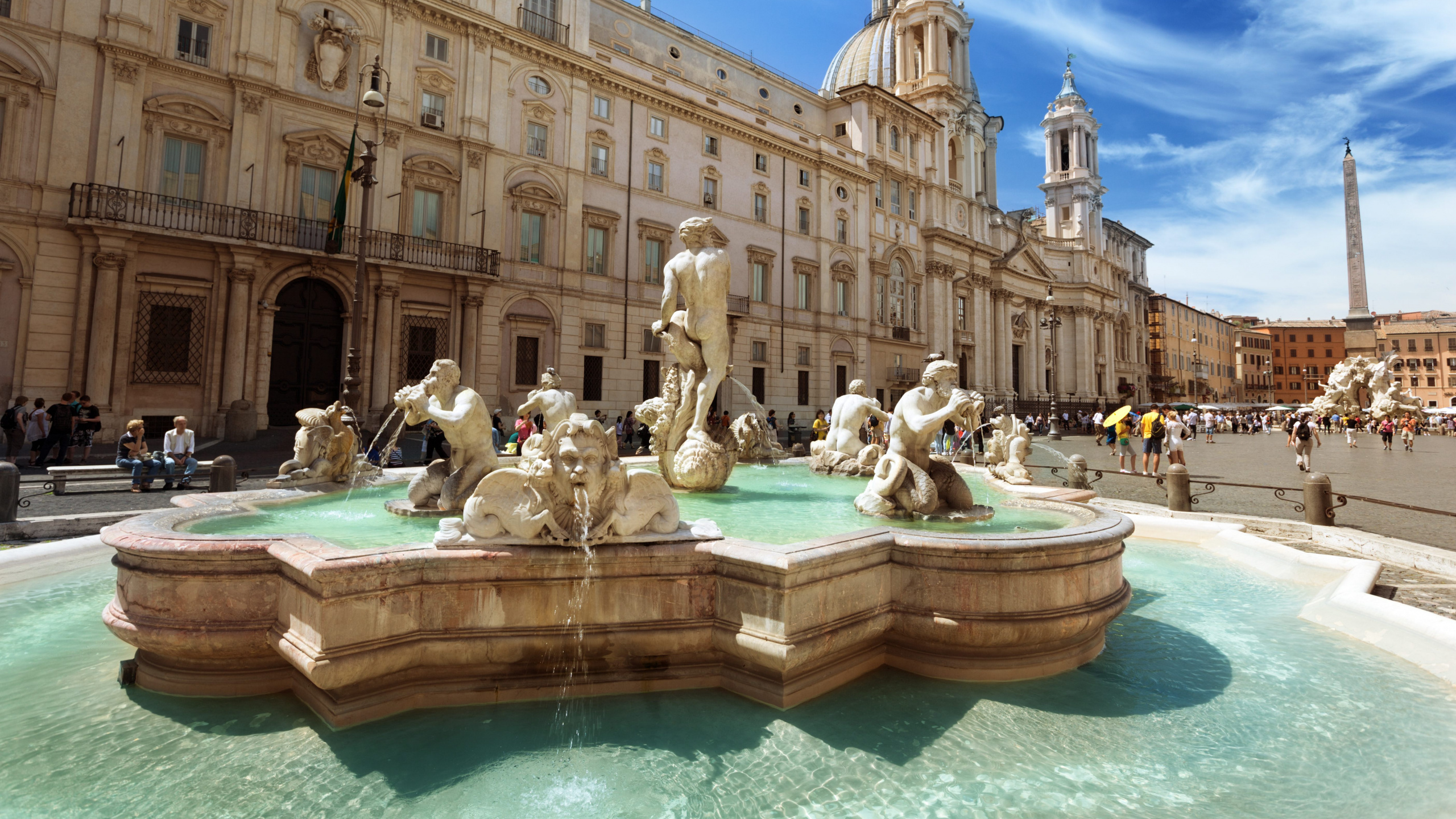Обои фонтан Треви, пантеон, ориентир, городская площадь, рыночная площадь в разрешении 2560x1440
