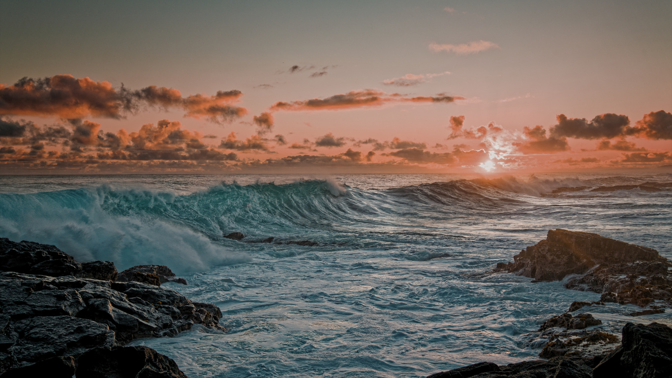 Обои океан, горизонт, мыс, природа, водоем в разрешении 1366x768