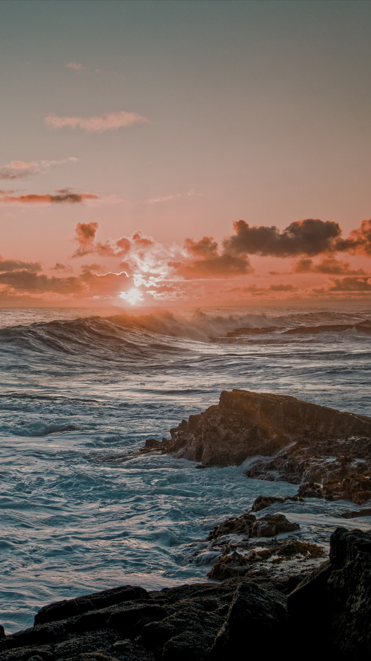 Обои океан, горизонт, мыс, природа, водоем в разрешении 750x1334