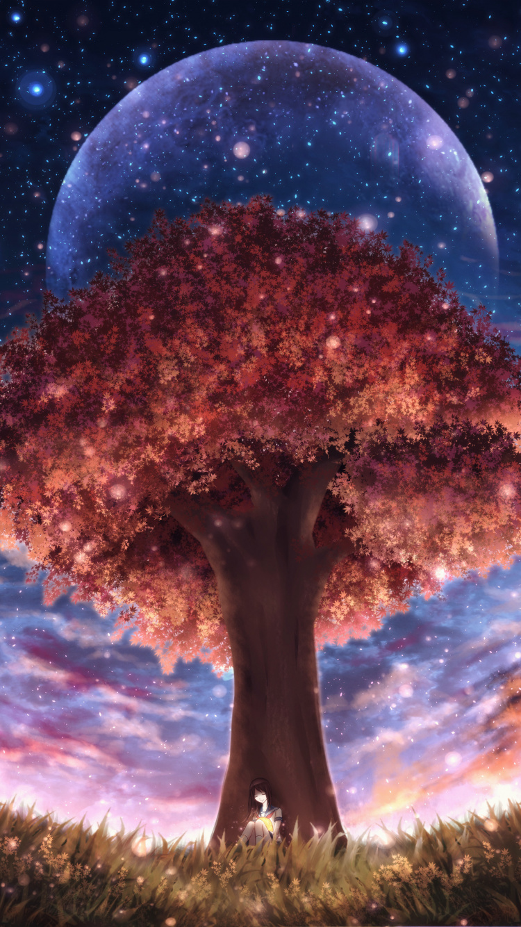 Обои комиксы, атмосфера, природа, ночь, художник в разрешении 750x1334