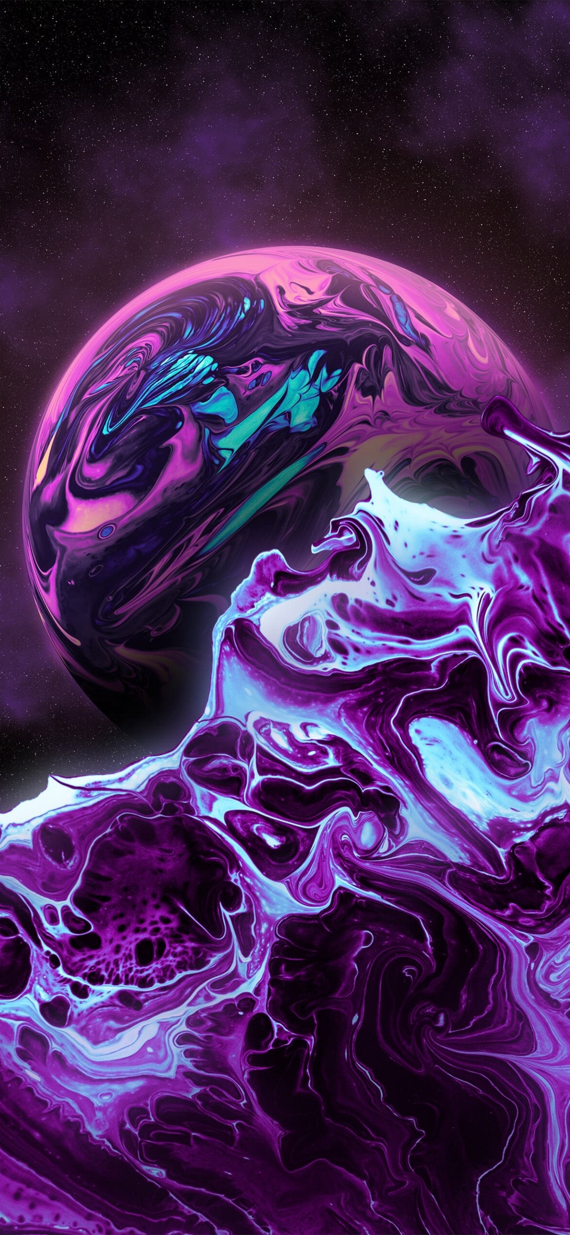 Обои планшет, арт, жидкий, пурпур, вода в разрешении 1125x2436