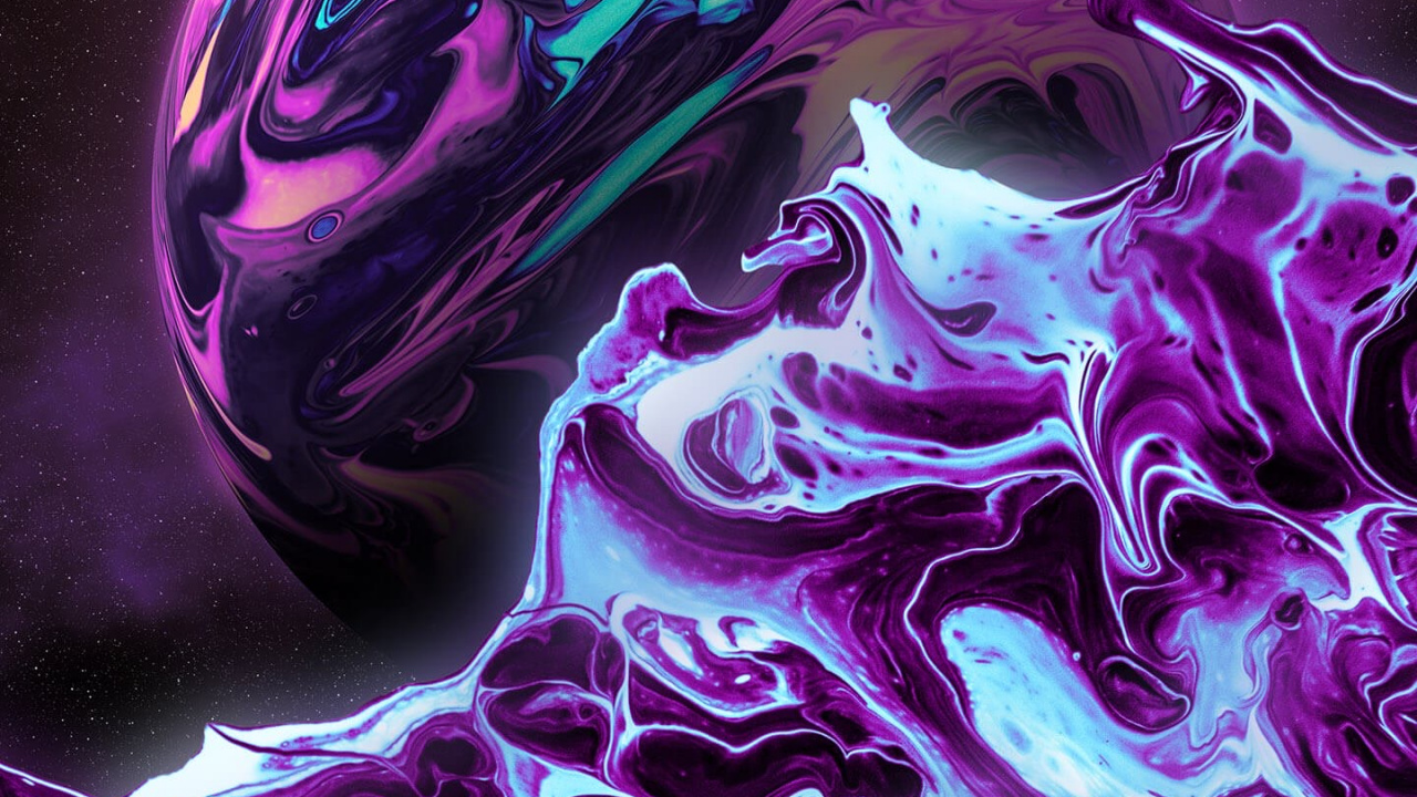 Обои планшет, арт, жидкий, пурпур, вода в разрешении 1280x720