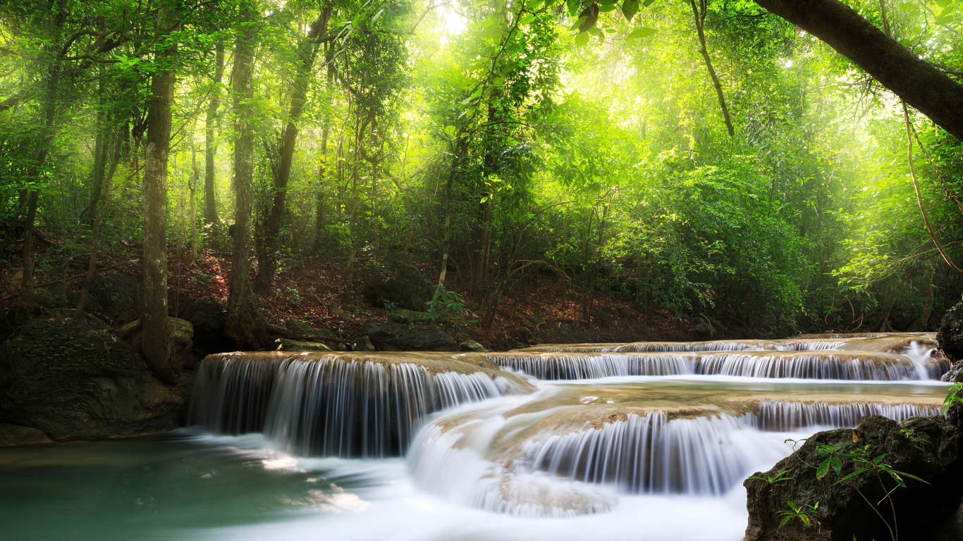 Обои водопад, природа, водоем, гидроресурсы, водоток в разрешении 1366x768