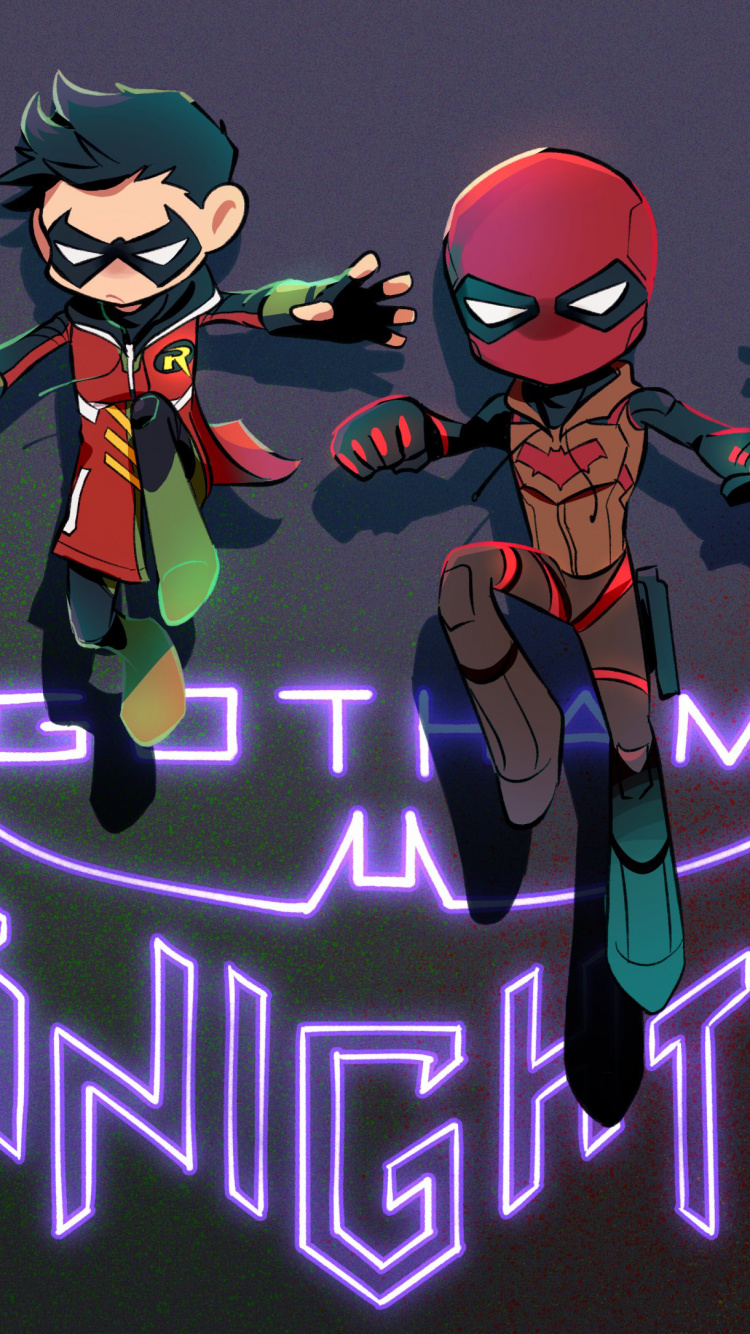 Обои рыцари Готэма, Дик Грейсон, Барбара Гордон, Джейсон Тодд, Бэтмен в разрешении 750x1334