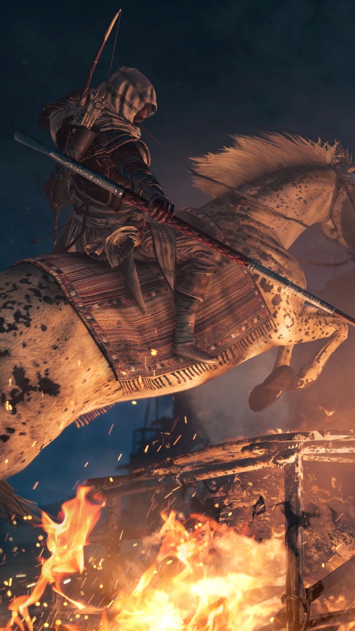 Обои assassins creed origins, ubisoft, компьютерная игра, игры, битва в разрешении 720x1280