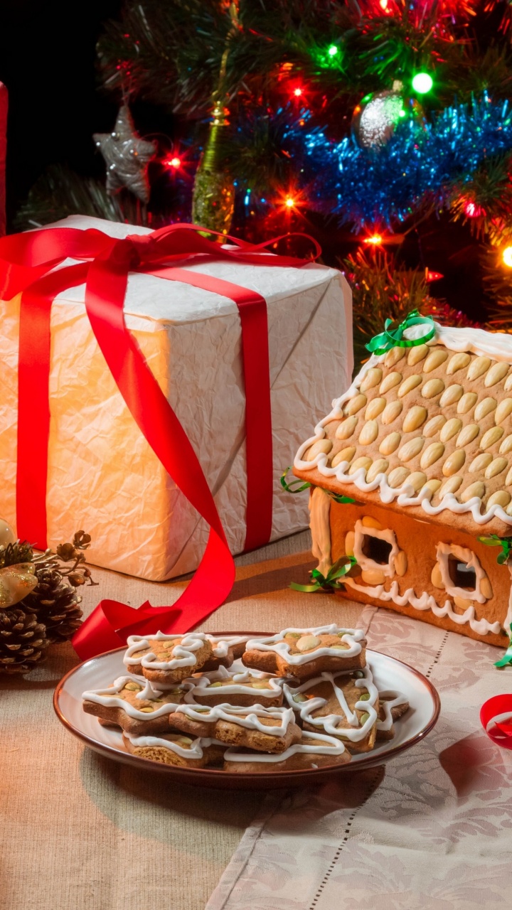 Обои пряничный домик, имбирный пряник, Колобок, рождественское печенье, пища в разрешении 720x1280