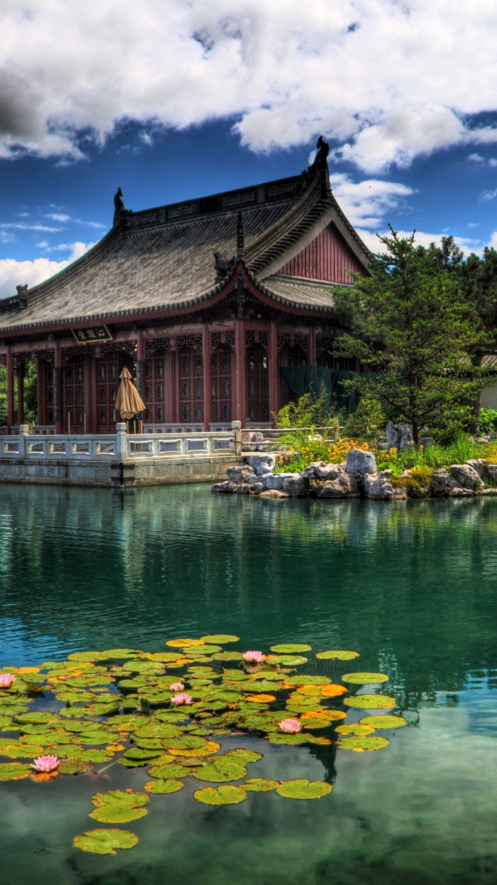 Обои Монреальский Ботанический Сад, достопримечательность, отражение, природа, вода в разрешении 720x1280