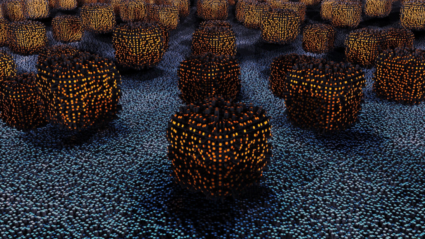 Обои трех мерное пространство, фрактал, куб, сфера, фигура в разрешении 1366x768