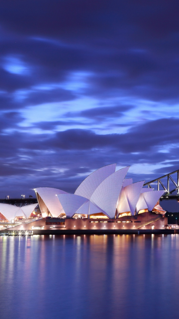 Обои мост Харбор Бридж, сиднейский оперный театр, ориентир, вода, мост в разрешении 720x1280