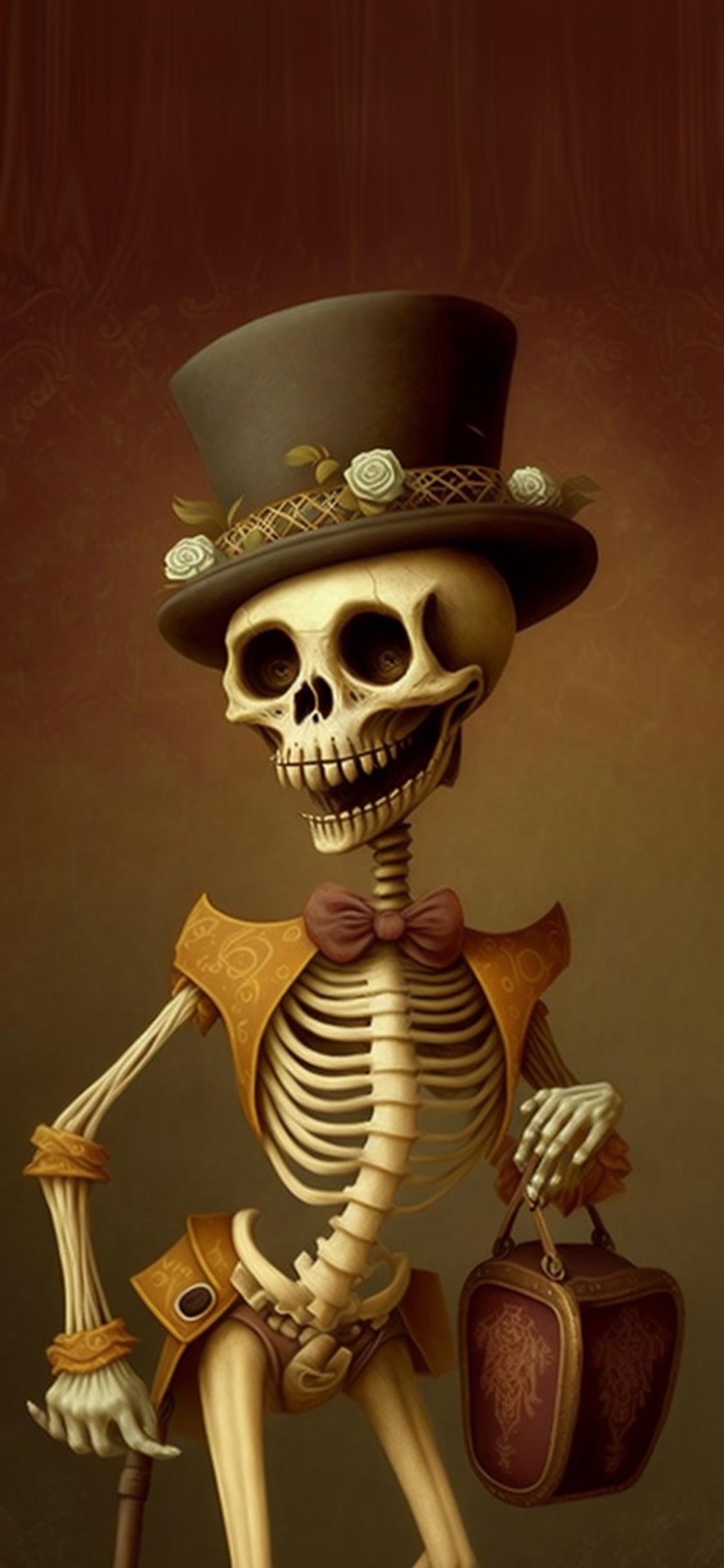 Обои скелет, иллюстрация, кость, череп, фетровая в разрешении 1125x2436