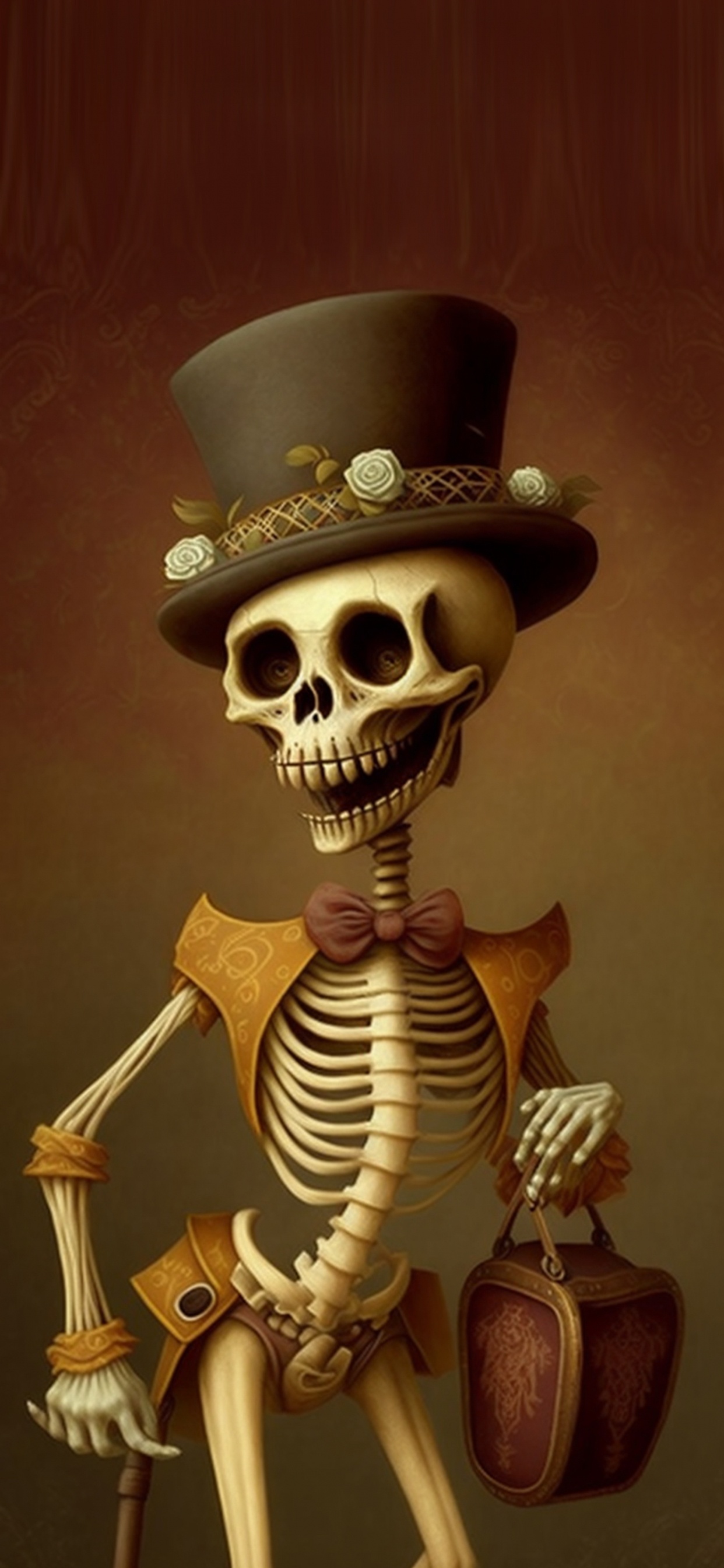 Обои скелет, иллюстрация, кость, череп, фетровая в разрешении 1242x2688