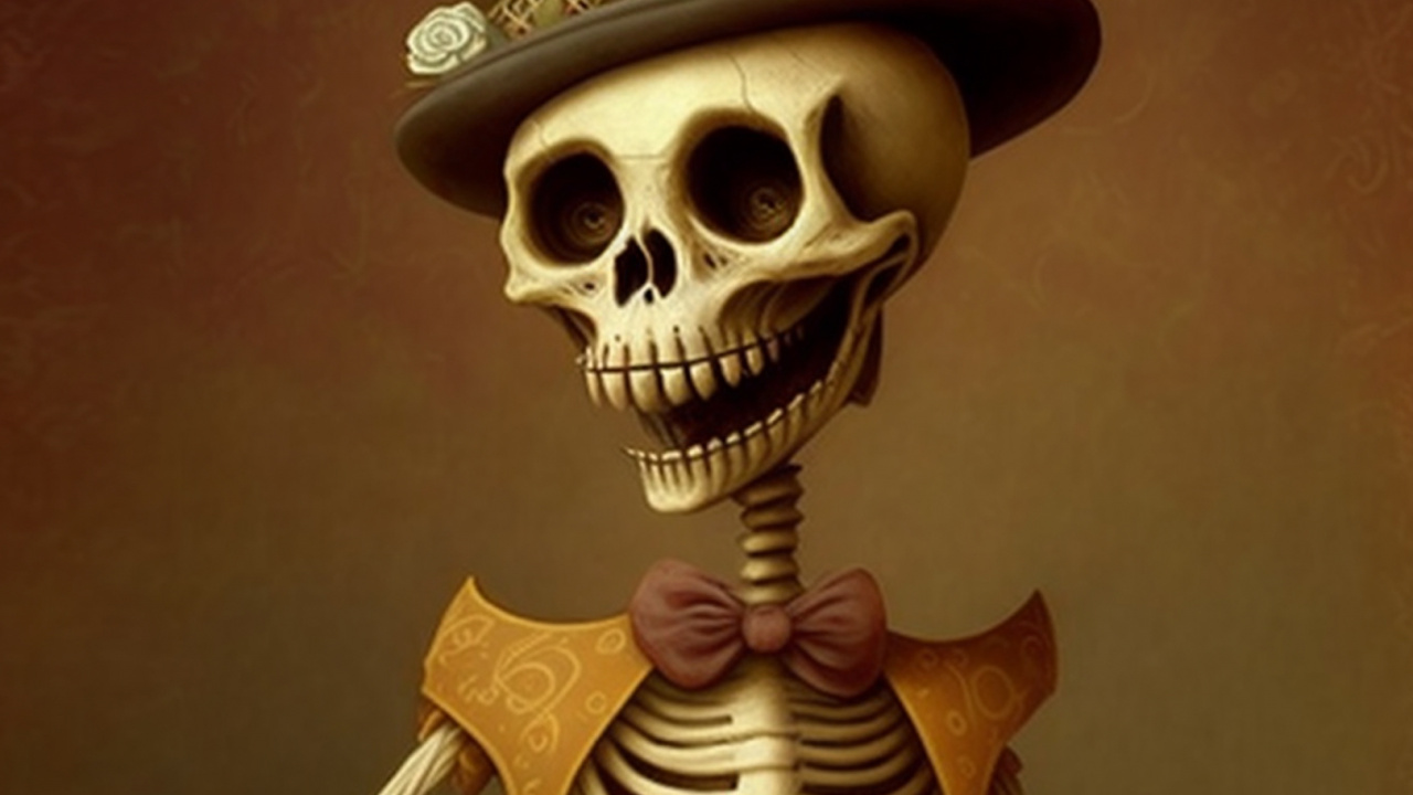 Обои скелет, иллюстрация, кость, череп, фетровая в разрешении 1280x720