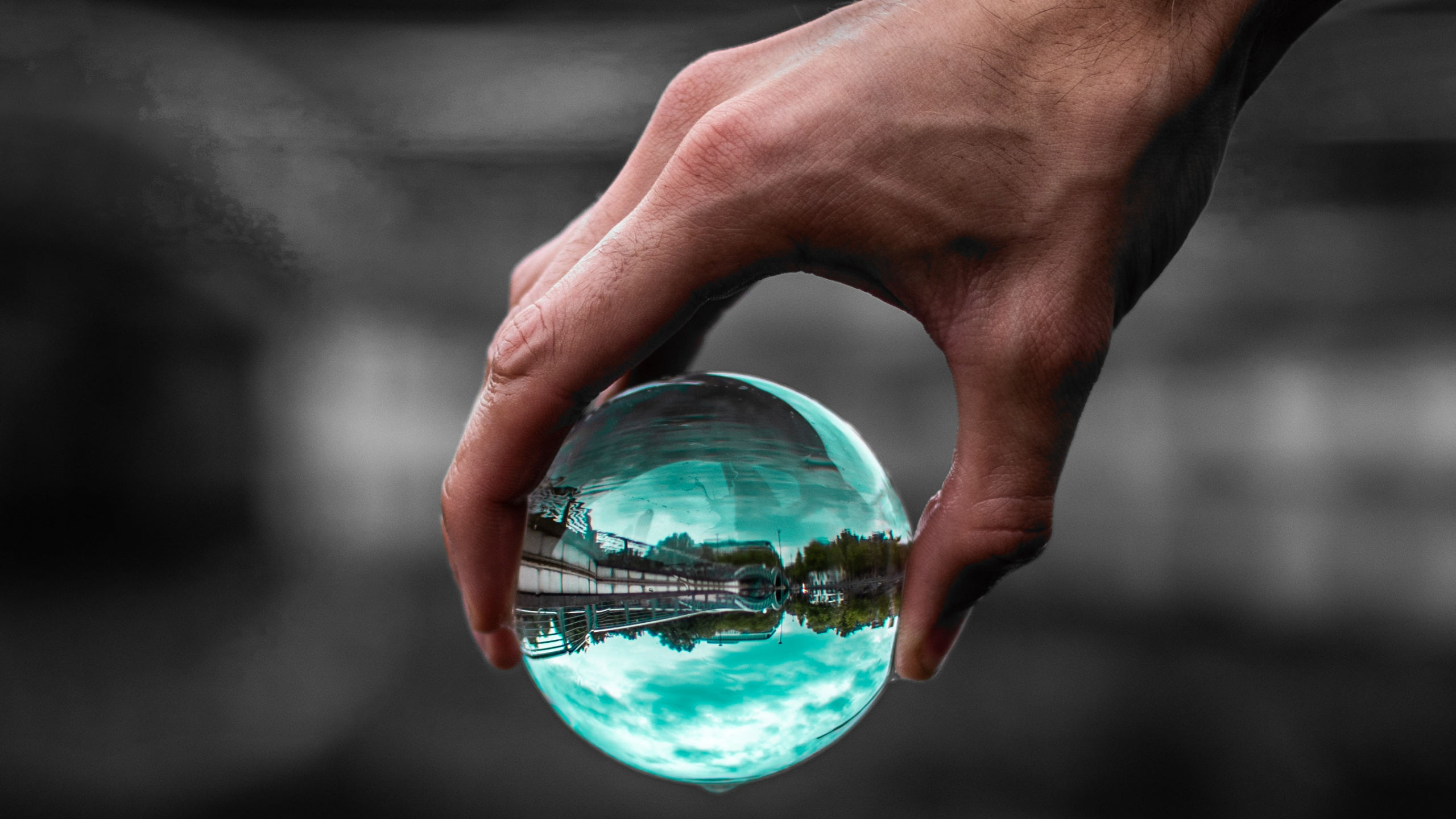 Обои стекло, вода, синий, зеленый, отражение в разрешении 2560x1440