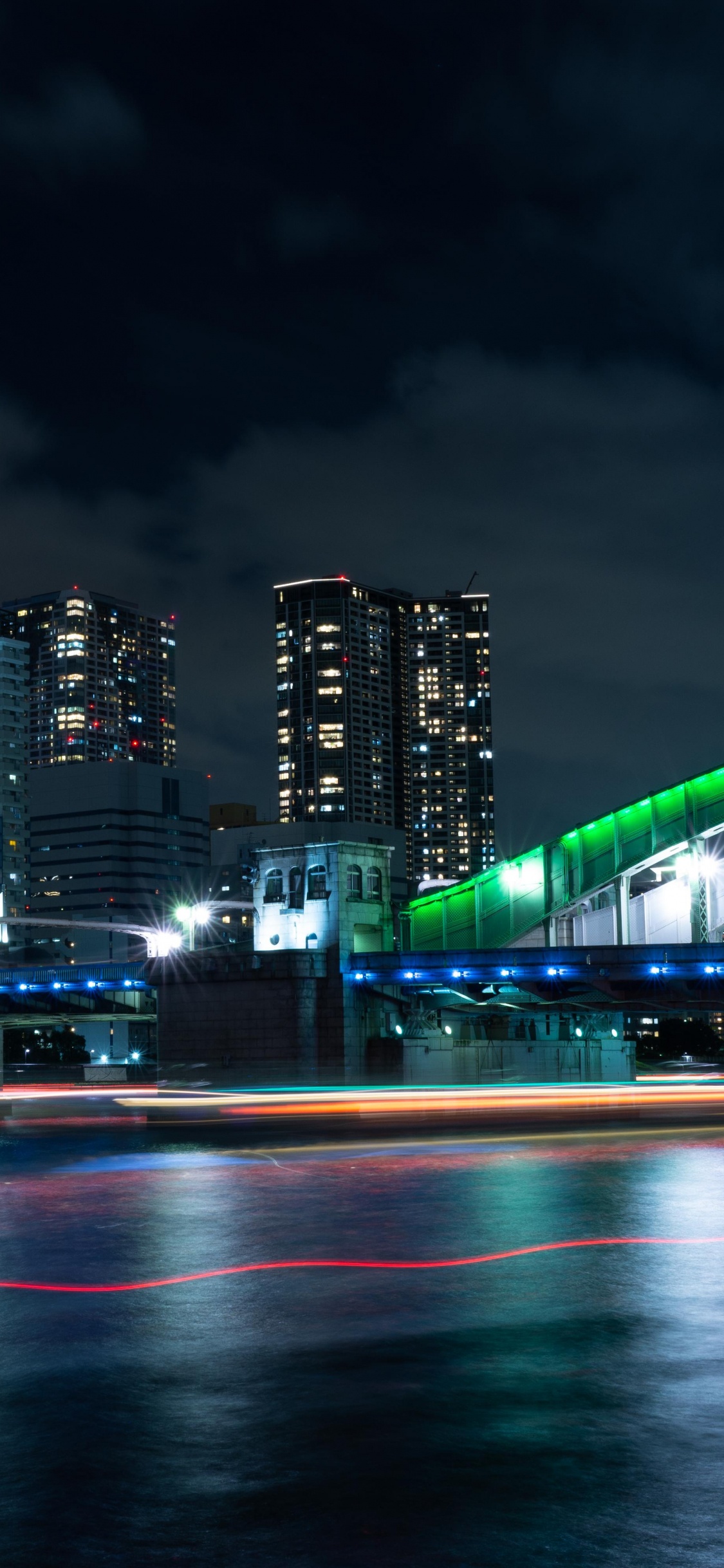 Обои ночь, городской пейзаж, метрополия, город, ориентир в разрешении 1125x2436